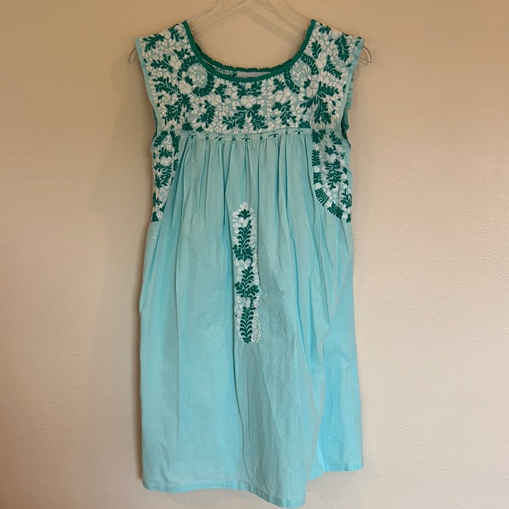 Mi Golondrina Flores Short Dress Mint Green Size Small